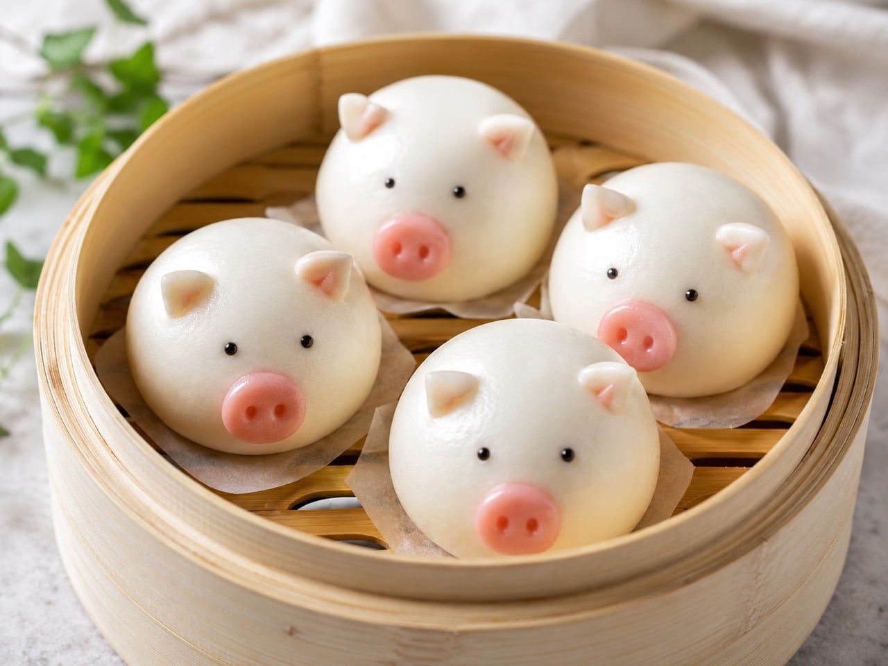Weiche gedämpfte Bao Buns auf einem Teller