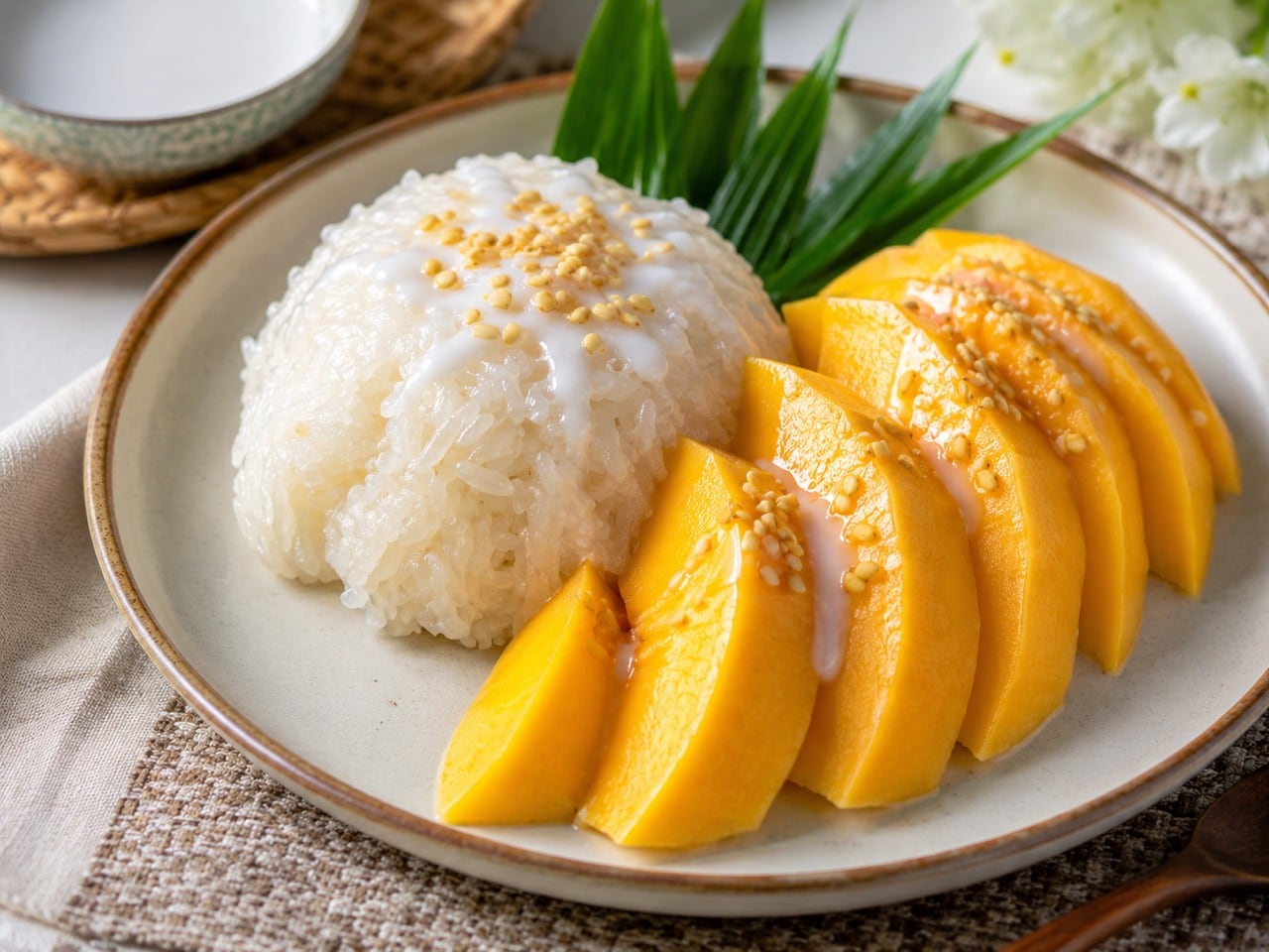 Thailändisches Mango Sticky Rice mit reifer Mango