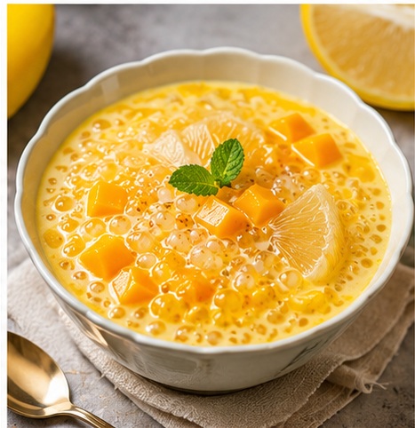 Hong Kong mango pomelo sago with mango, pomelo, coconut milk and tapioca pearls